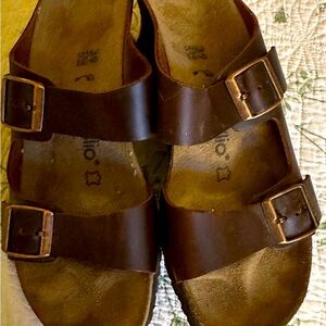 BIRKENSTOCK Papillio Dark Brown Leather Wedge Sandals